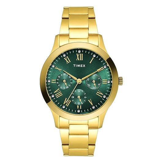 Timex Trendline Women Quartz Green Dial Multi-Function Stainless Steel Watch TW000Q821