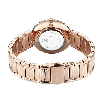 Titan Aura Quartz Analog Rose Gold Dial Rose Gold Stainless Steel Strap Watch for Women-NT95240WM01