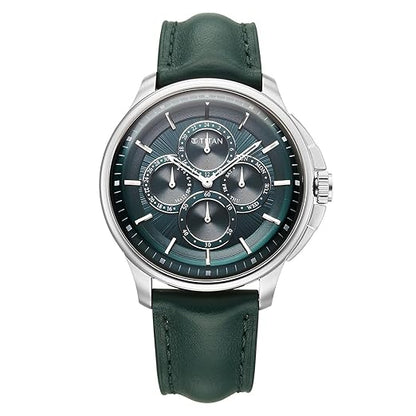 Titan Classique Four Eye Multifunction Analog with Green Dial Green Leather Strap Watch for Men - 90217SL02