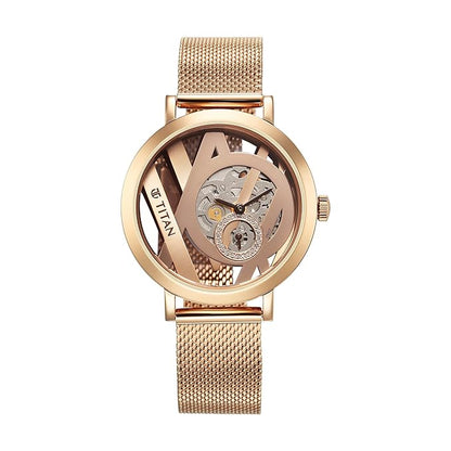 Titan Purple Abstract Quartz Analog Rose Gold Stainless Steel Strap for Women-95228WM01