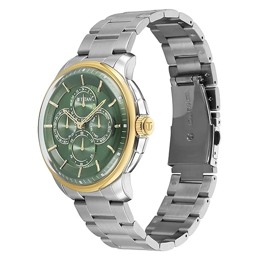 Titan Classique Four Eye Multifunction Analog with Green Dial Silver Stainless Steel Strap Watch for Men - 90217BM02