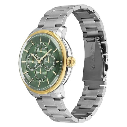Titan Classique Four Eye Multifunction Analog with Green Dial Silver Stainless Steel Strap Watch for Men - 90217BM02
