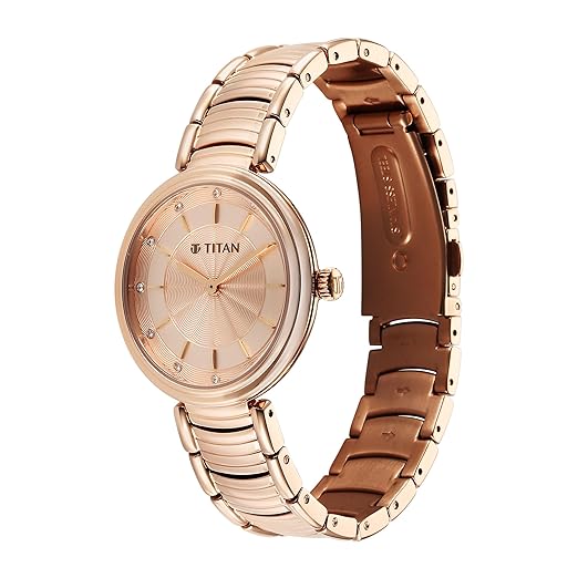 Titan Aura Quartz Analog Rose Gold Dial Rose Gold Stainless Steel Strap Watch for Women-NT95240WM01