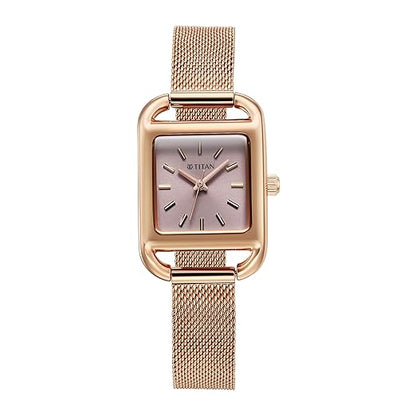 Titan Glamour Quartz Analog Pink Dial Stainless Steel Strap Watch for Women