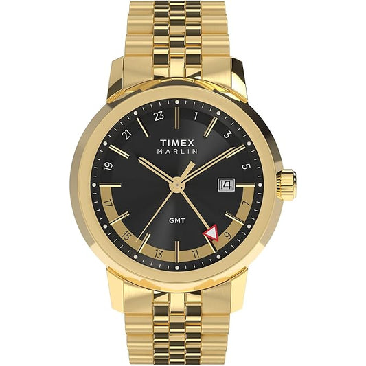 TIMEX Marlin Analog Black Round Dial & Gold Stainless Steel Bracelet Band Water Resistant Men's Wrist Watch - TW2Y47700IK