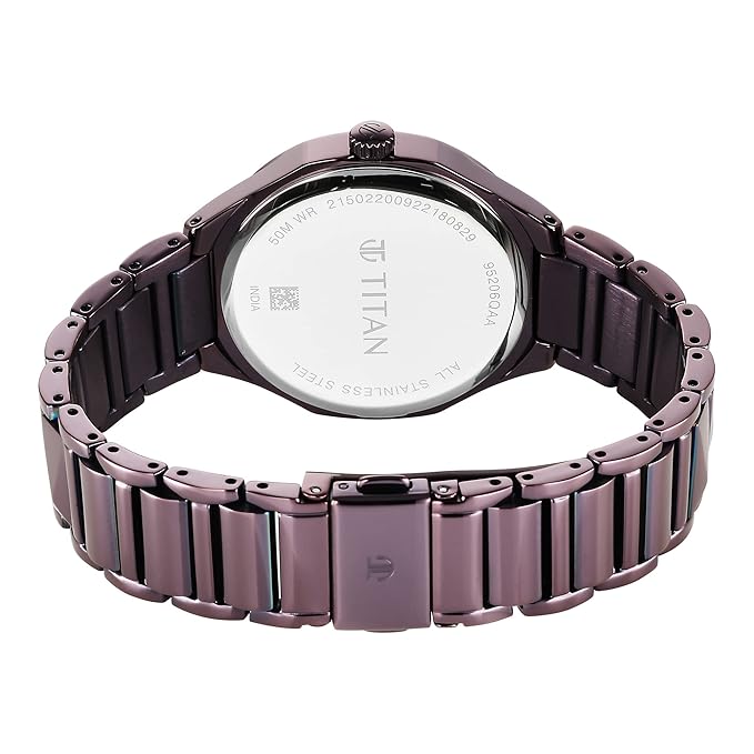 Titan Purple Glitz Quartz Analog Stainless Steel Strap Watch for Women-NS95206QM01