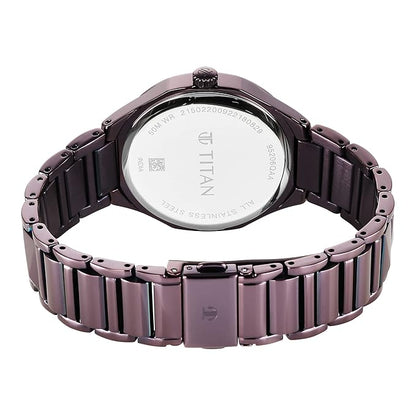 Titan Purple Glitz Quartz Analog Stainless Steel Strap Watch for Women-NS95206QM01