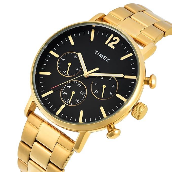TIMEX Analog Watch for Man with Black Round Dial & Gold Stainless Steel TWEG20025