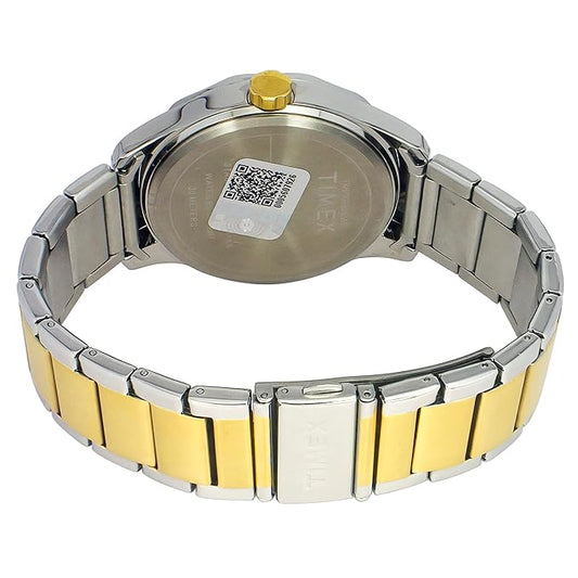 TIMEX Analog Watch for Man with White Round Dial & Two Tone Stainless Steel Bracelet Band Water Resistant Men's Wrist Watches - TW0TG7616