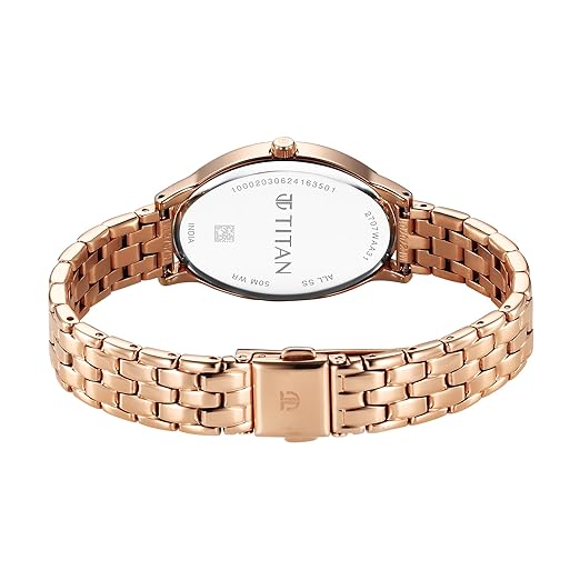 Titan Secluded Quartz Analog Mother of Pearl Dial Rose Gold Stainless Steel Strap Watch for Women - 2707WM01