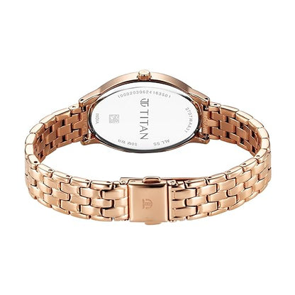Titan Secluded Quartz Analog Mother of Pearl Dial Rose Gold Stainless Steel Strap Watch for Women - 2707WM01