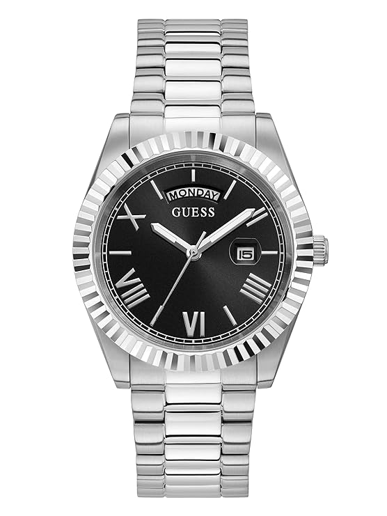 GUESS Stainless Steel Analog Men's Black Dial Silver Band Watch-Gw0265G1