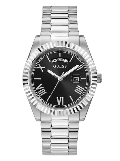 GUESS Stainless Steel Analog Men's Black Dial Silver Band Watch-Gw0265G1