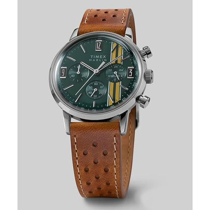 TIMEX Marlin Analog Green Round Dial & Brown Leather Strap Band Water Resistant Men's Wrist Watch - TW2W99100IK