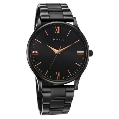 Sonata Aspire Quartz Analog Black Dial Stainless Steel Strap Watch for Men nu77105nm09w