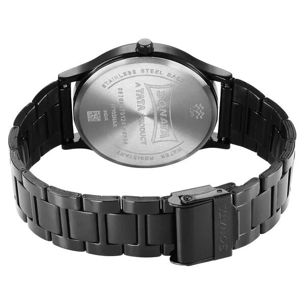 Sonata Aspire Quartz Analog Black Dial Stainless Steel Strap Watch for Men nu77105nm09w