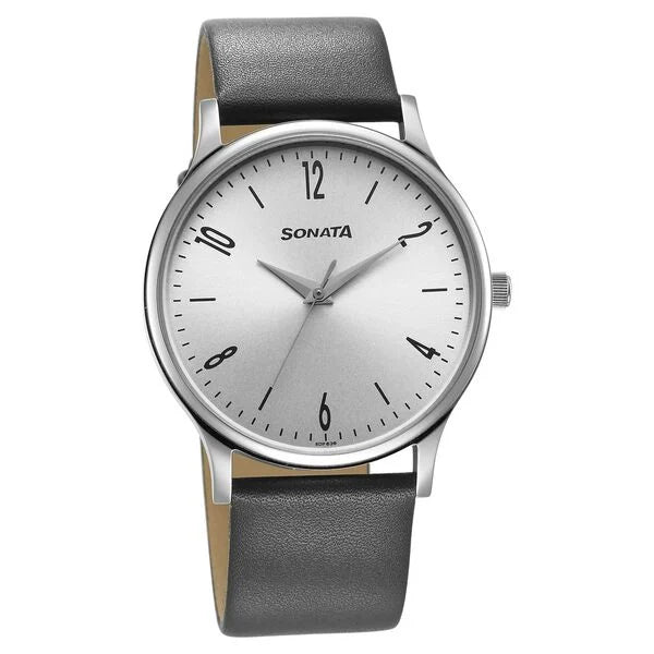 Sonata Aspire Quartz Analog Grey Dial Leather Strap Watch for Men