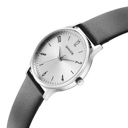 Sonata Aspire Quartz Analog Grey Dial Leather Strap Watch for Men