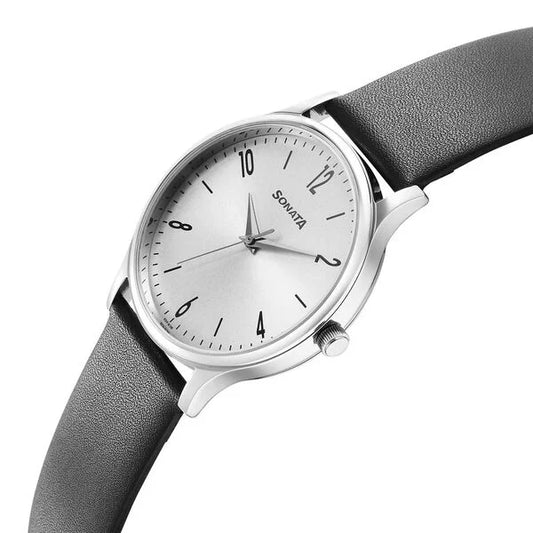 Sonata Aspire Quartz Analog Grey Dial Leather Strap Watch for Men