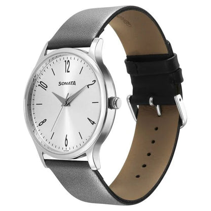 Sonata Aspire Quartz Analog Grey Dial Leather Strap Watch for Men
