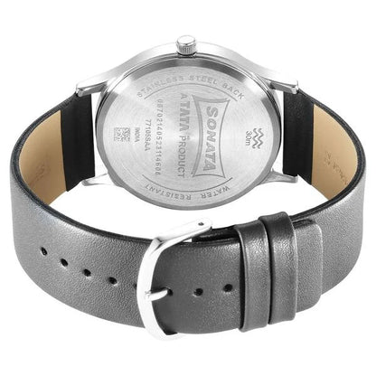 Sonata Aspire Quartz Analog Grey Dial Leather Strap Watch for Men