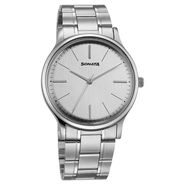 Sonata Aspire Quartz Analog Grey Dial Stainless Steel Strap Watch For Men NU77105SM26W