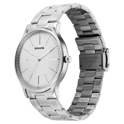 Sonata Aspire Quartz Analog Grey Dial Stainless Steel Strap Watch For Men NU77105SM26W