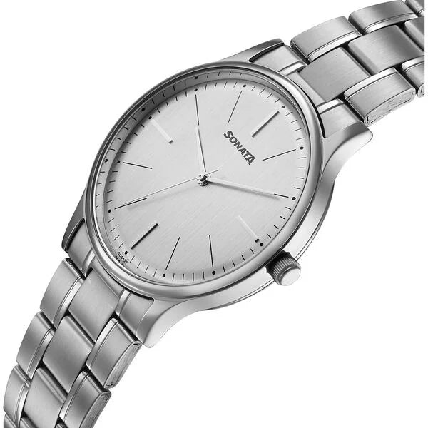 Sonata Aspire Quartz Analog Grey Dial Stainless Steel Strap Watch For Men NU77105SM26W
