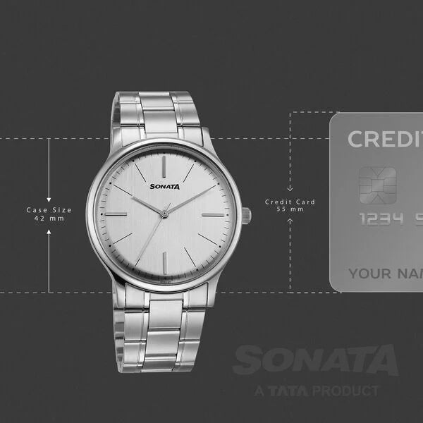 Sonata Aspire Quartz Analog Grey Dial Stainless Steel Strap Watch For Men NU77105SM26W