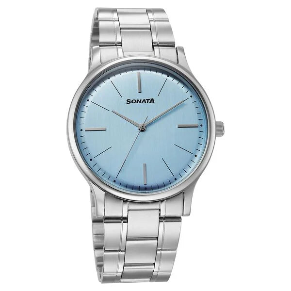 Sonata Aspire Quartz Analog Blue Dial Stainless Steel Strap Watch For Men