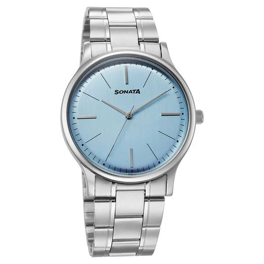 Sonata Aspire Quartz Analog Blue Dial Stainless Steel Strap Watch For Men