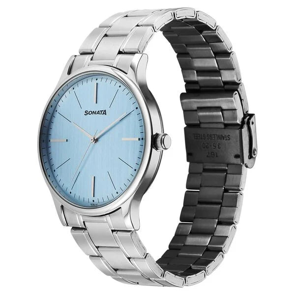 Sonata Aspire Quartz Analog Blue Dial Stainless Steel Strap Watch For Men