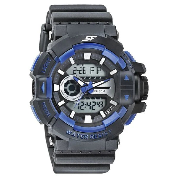 SF Quartz Analog Digital Black Dial PU Strap Watch for Men NU77118PP06W