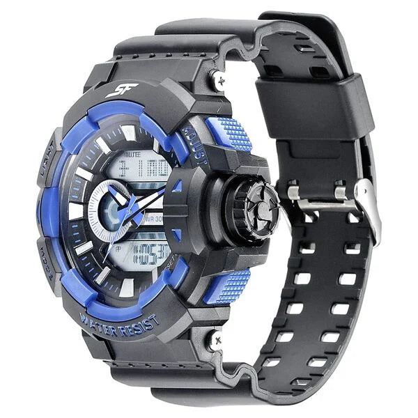 SF Quartz Analog Digital Black Dial PU Strap Watch for Men NU77118PP06W
