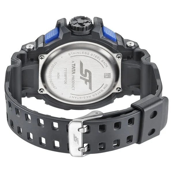 SF Quartz Analog Digital Black Dial PU Strap Watch for Men NU77118PP06W