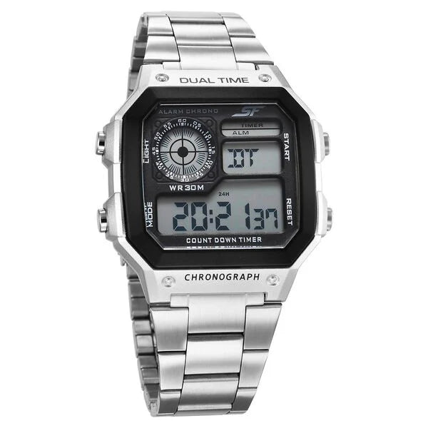 SF Digital Dial Silver Stainless Steel Strap Watch For Unisex NU77134PM01W