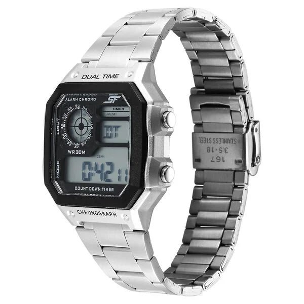 SF Digital Dial Silver Stainless Steel Strap Watch For Unisex NU77134PM01W