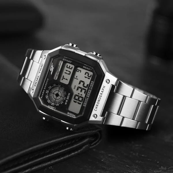 SF Digital Dial Silver Stainless Steel Strap Watch For Unisex NU77134PM01W