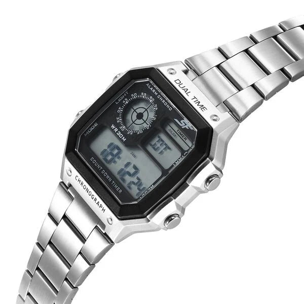 SF Digital Dial Silver Stainless Steel Strap Watch For Unisex NU77134PM01W