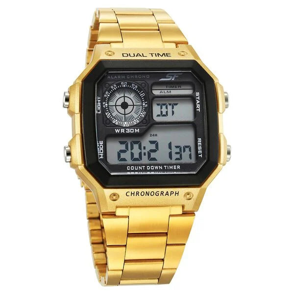 SF Digital Dial Golden Stainless Steel Strap Watch For Unisex NU77134PM03W