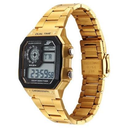 SF Digital Dial Golden Stainless Steel Strap Watch For Unisex NU77134PM03W