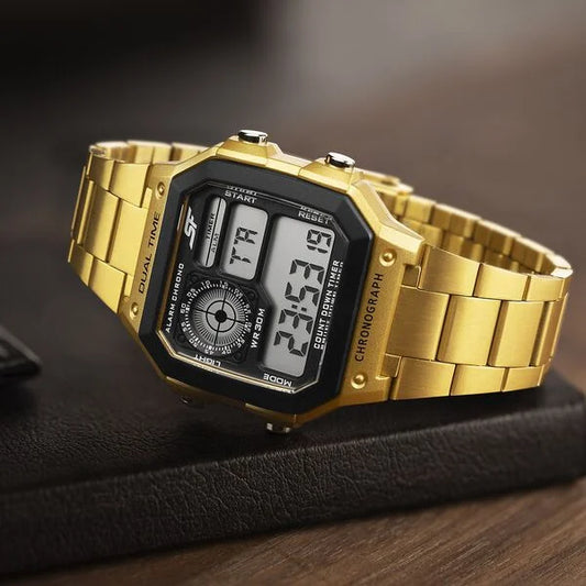 SF Digital Dial Golden Stainless Steel Strap Watch For Unisex NU77134PM03W