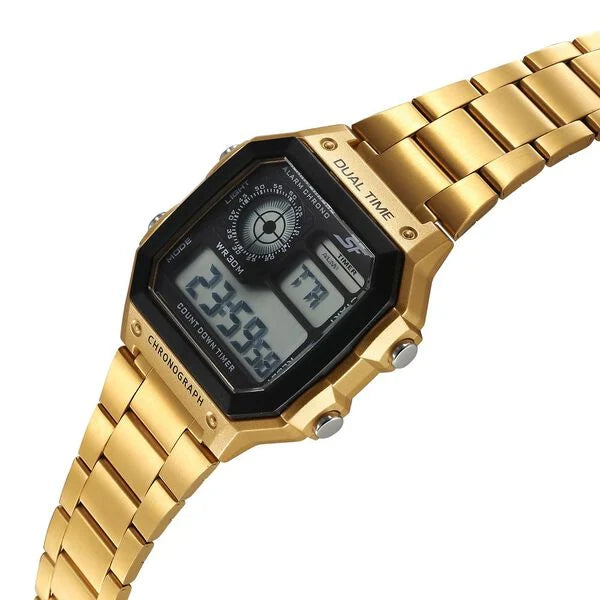 SF Digital Dial Golden Stainless Steel Strap Watch For Unisex NU77134PM03W