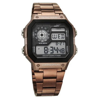 Sonata Hexa Digital Black Dial Brown Color Stainless Steel Strap Watch For Unisex NU77134PM05W