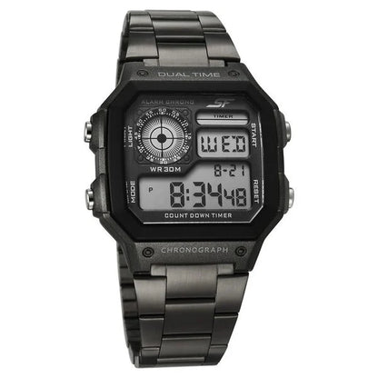 Sonata Hexa Digital Black Dial Grey Color Stainless Steel Strap Watch For Unisex NU77134PM06W