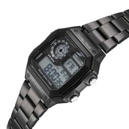 Sonata Hexa Digital Black Dial Grey Color Stainless Steel Strap Watch For Unisex NU77134PM06W
