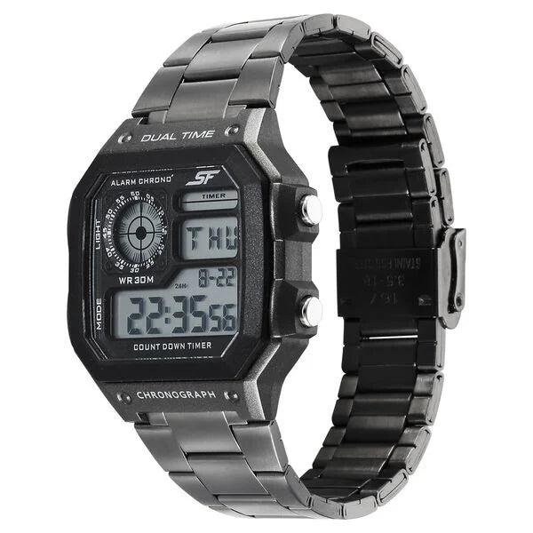 Sonata Hexa Digital Black Dial Grey Color Stainless Steel Strap Watch For Unisex NU77134PM06W