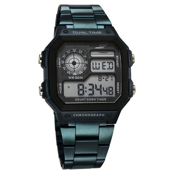 Sonata Hexa Digital Black Dial Blue Color Stainless Steel Strap Watch For Unisex NU77134PM07W