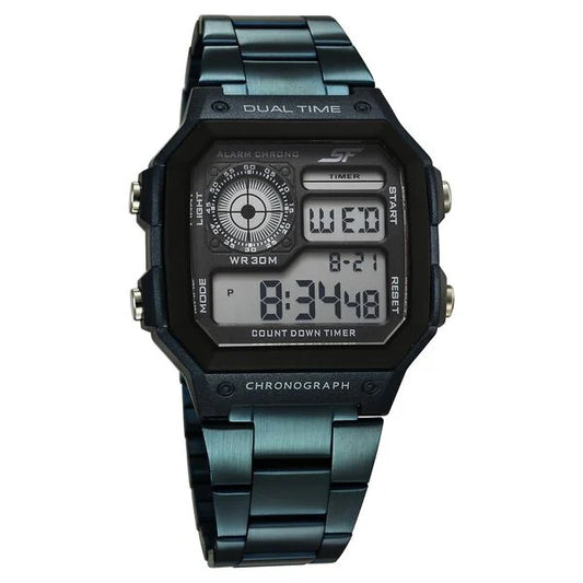 Sonata Hexa Digital Black Dial Blue Color Stainless Steel Strap Watch For Unisex NU77134PM07W