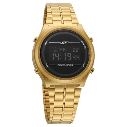 SF CirQle Digital Black Dial Golden Stainless Steel Strap Watch For Men 77162PM01W